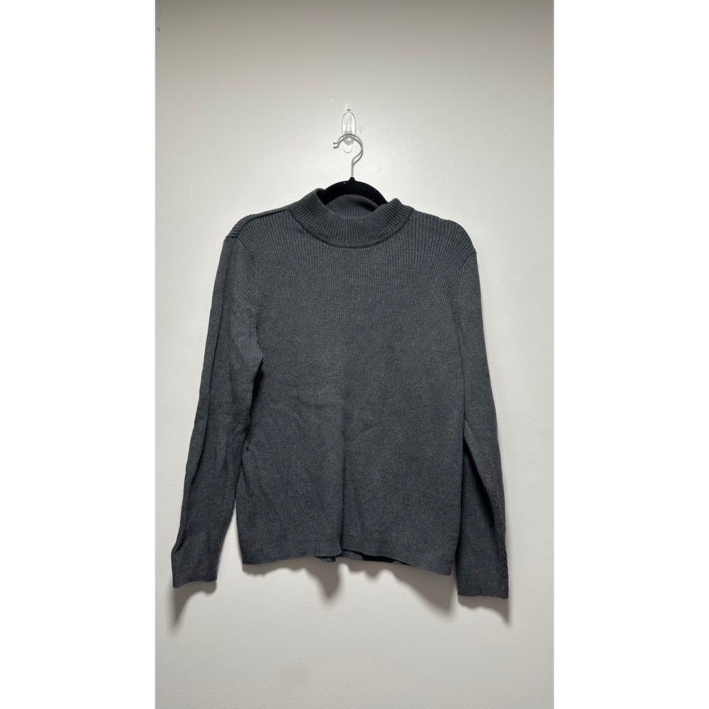Karen Scott Womens XL Charcoal Gray Ribbed Mock Neck 100% Cotton Sweater